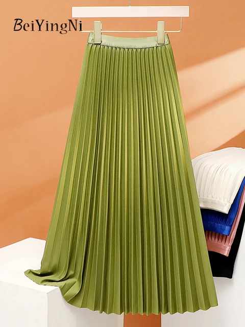 Beiyingni Black Long Pleated Skirt Ladies Solid Color Korean High Street Fall Fashion A-line Elegant Skirts for Women Chic Saias 1