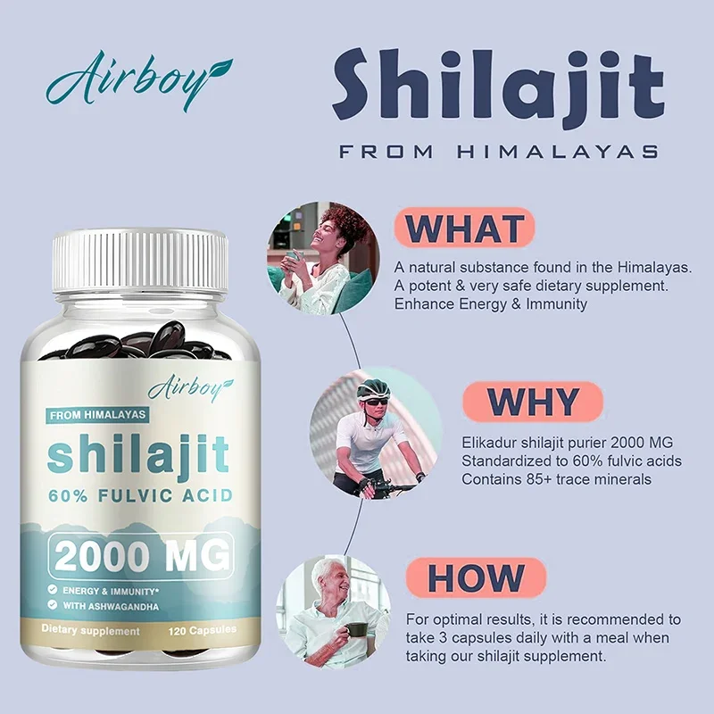 Shilajit Capsules-Rich Trace Minerals & 60% Fulvic Acid-for Improve Endurance Focus, Memory and Immune Health