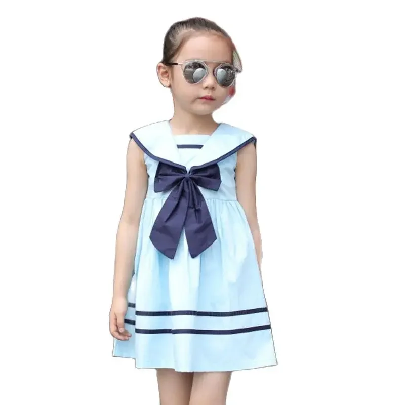 New 2024 Kids Girls Summer Cotton White Bow Princess Dress Children A-Line Casual Dress Clothes For 3 4 5 6 7 8 9 10 Years Old