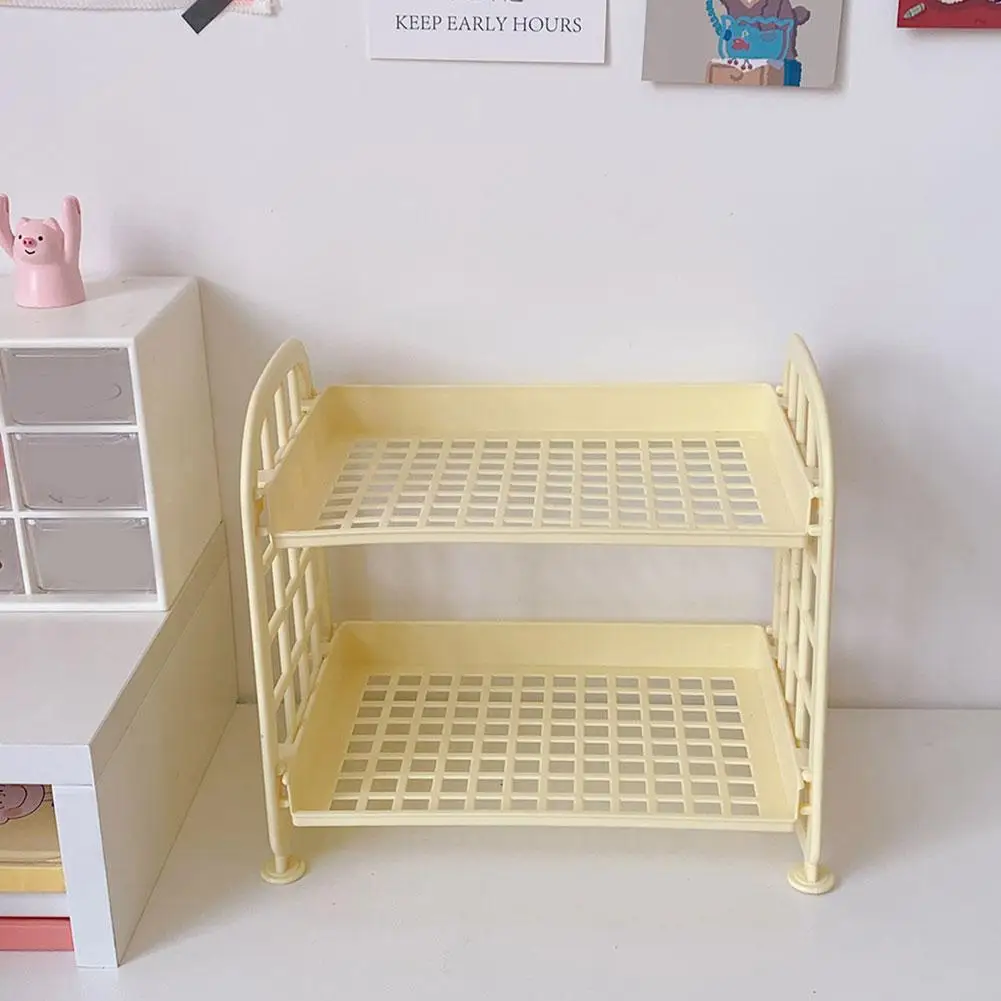 1PC PP Desktop Double Layer Storage Rack Rectangular White Organizing Student Desk Office Cosmetics Stationery storage racks