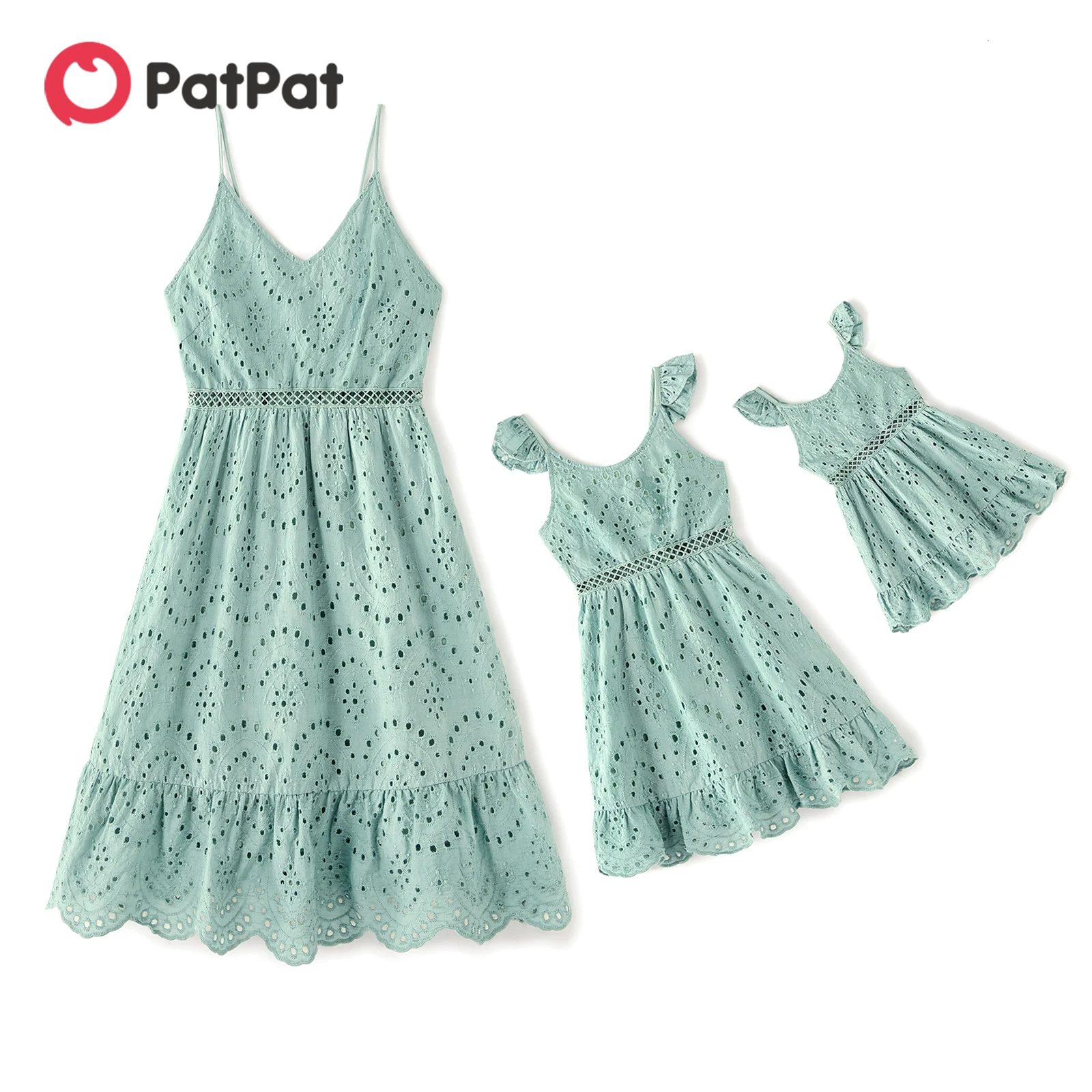 Patpat – Robe 100% Coton, Couleur Unie, Ajourée Et Texturée, Col En V, Bretelles Spaghetti, Pour Maman Et Moi