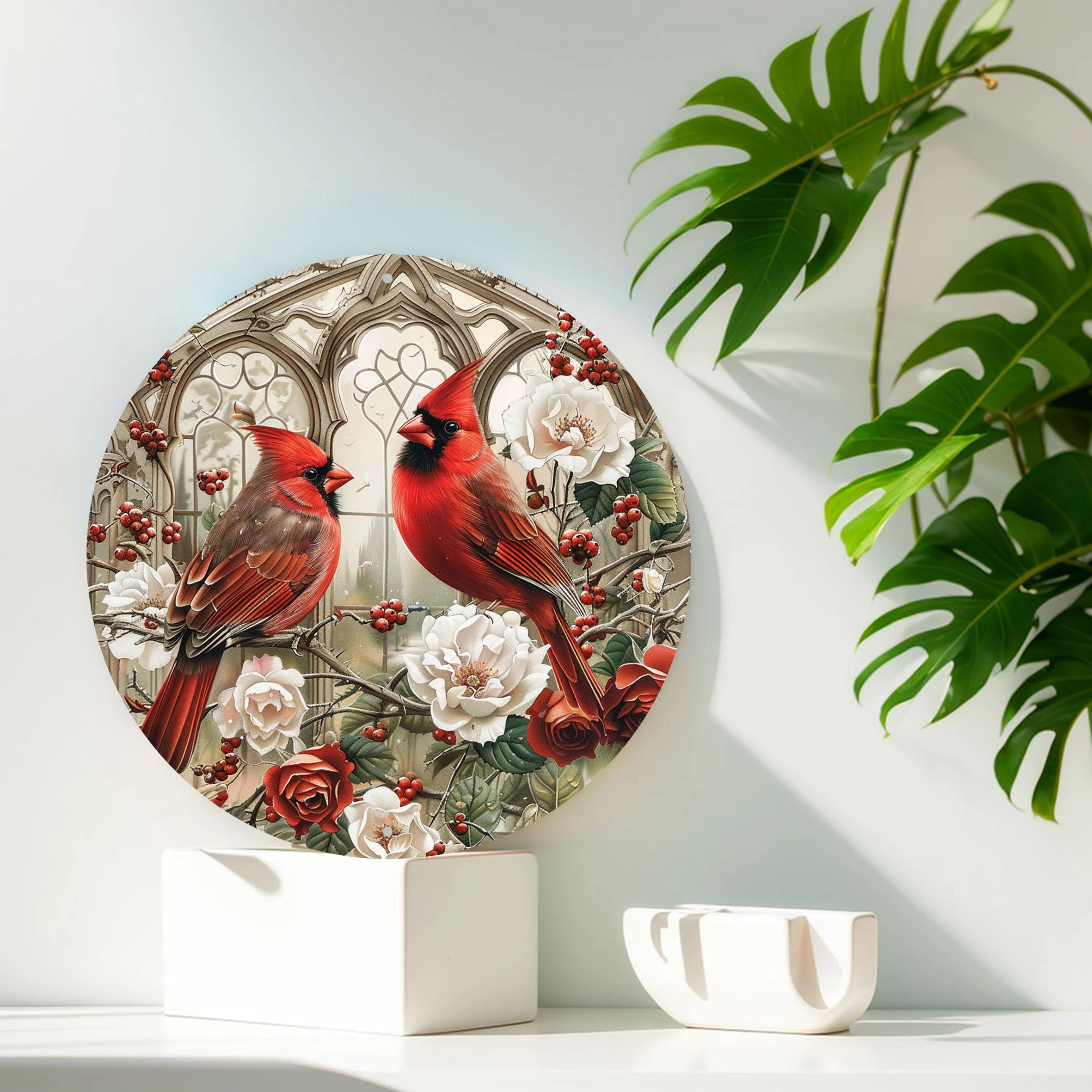 20,3 cm runder Vintage-Vogel-Holzanhänger, flacher Farbdruck, 2D-Wanddekoration für Zuhause, Bauernhof, Garten, verheißungsvoller Vogel, Foto-Requisiten, Geschenke – Detail 26