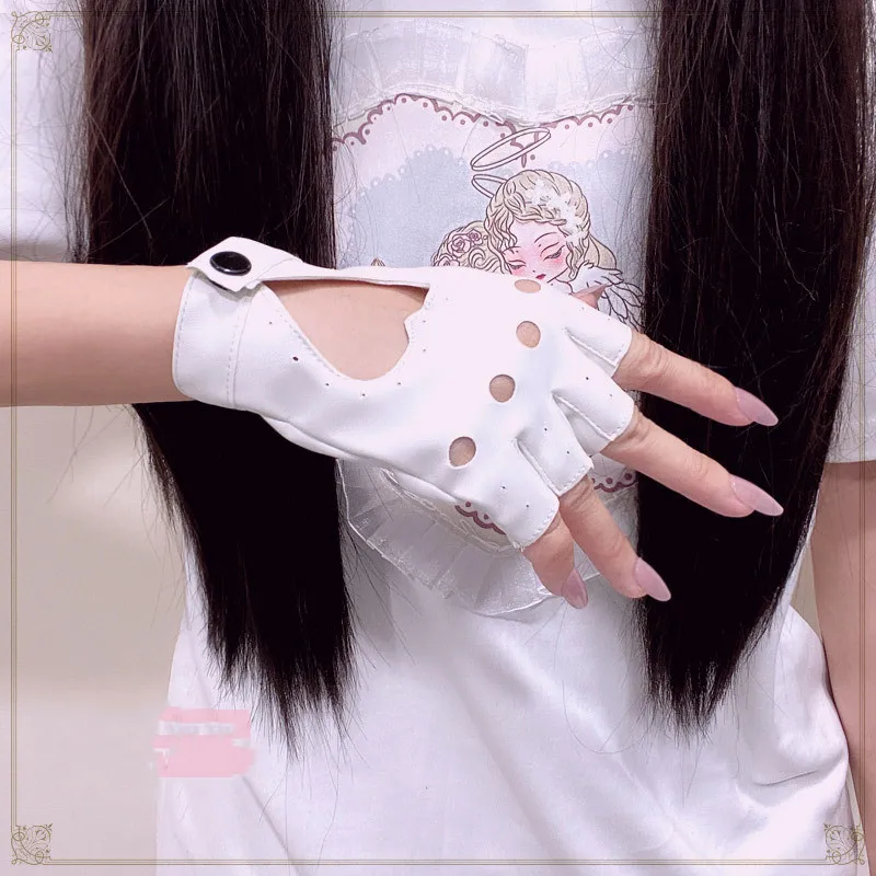 

Anime Danganronpa Monokuma Cosplay Black and White Gloves Half Finger Fingerless Leather Glove Cosplay Prop halloween gloves