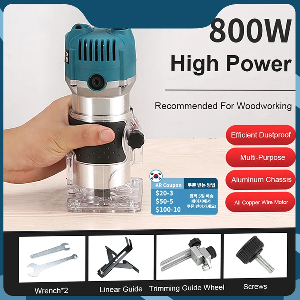 Wood Router 800W 30000rpm Woodworking Electric Trimmer Wood Milling Engraving Slotting Trimming Machine Hand Carving Machine