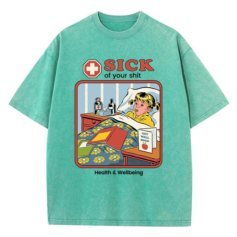 【SATIIIZ】Agen Dirty Washing Short Sleeve T-Shirt Sick Of Your Shit Printing Wash T Shirt Women Fashion Street