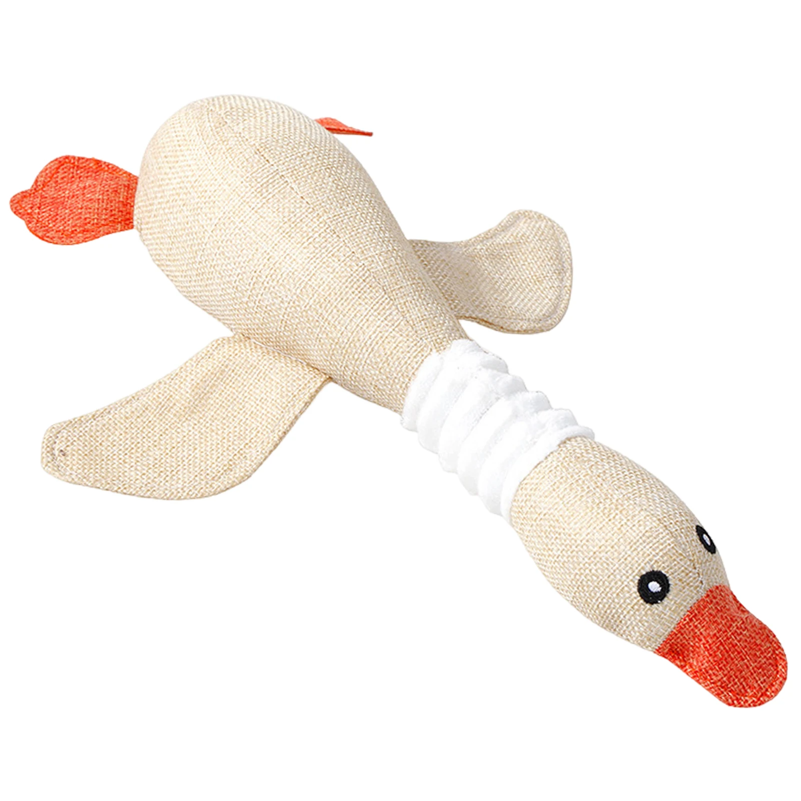 

Pet Soft Indestructible Squeaky Aggressive Chewers Cute Beige Dog Toy Interactive Goose Shape Bite Resistant Linen Teething