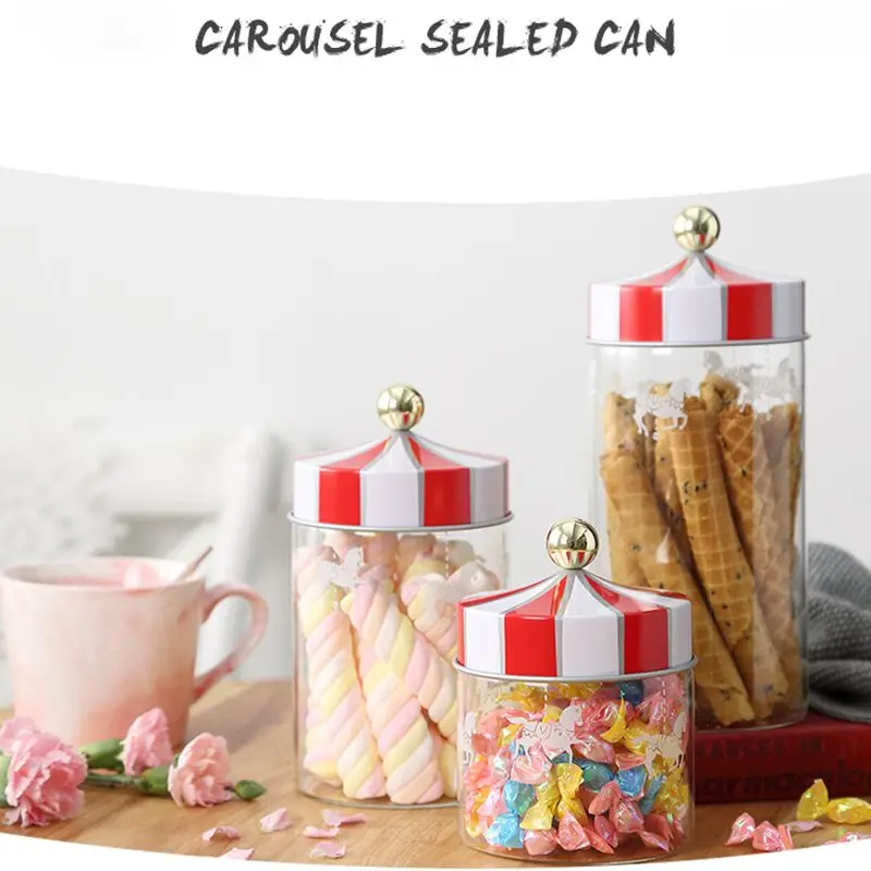 Storage Jar 1300/980/630ML Carousel Sealed Can Moisture-Proof Transparent Glass Candy Box Cookie Coffee Seal Tank