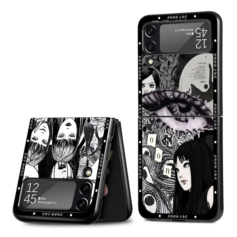 Tomie Comie Again 케이스, 삼성 갤럭시 Z 플립 4, 3, 5G 하드 PC 폰 커버, Zflip3, Zflip4, 블랙 접이식 케이스, Flip4, Flip3 Capa