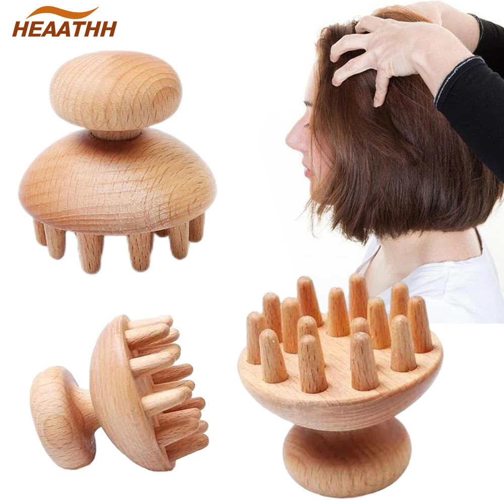 Wooden Head Comb Massager Handheld Acupuncture Body Massager Wood