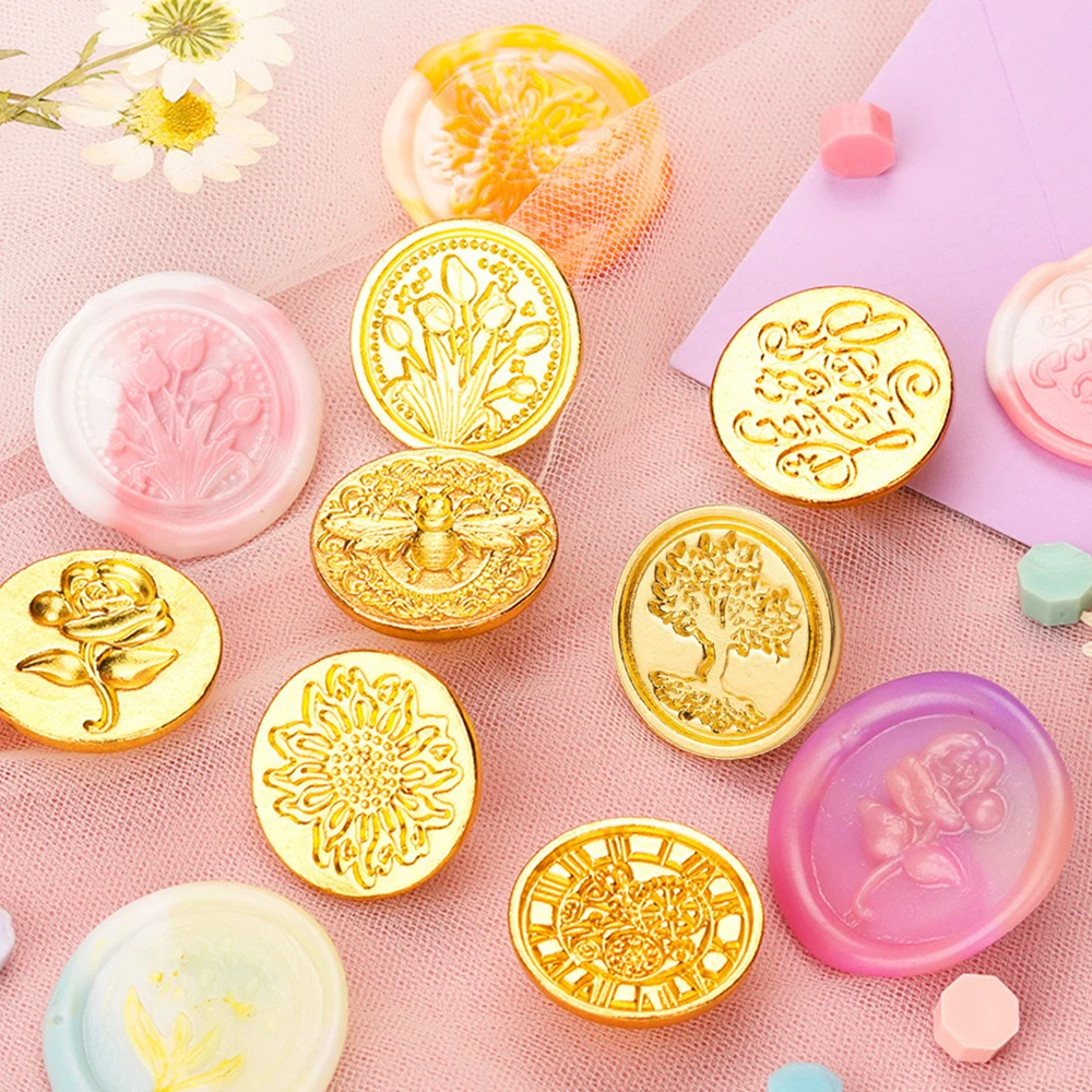 1pc Retro Vintage Wax Seal Stamp Flower Sealing Wax Stamp Head For Wedding Invitation Gift Packaging Cards Scrapbooking Stamps