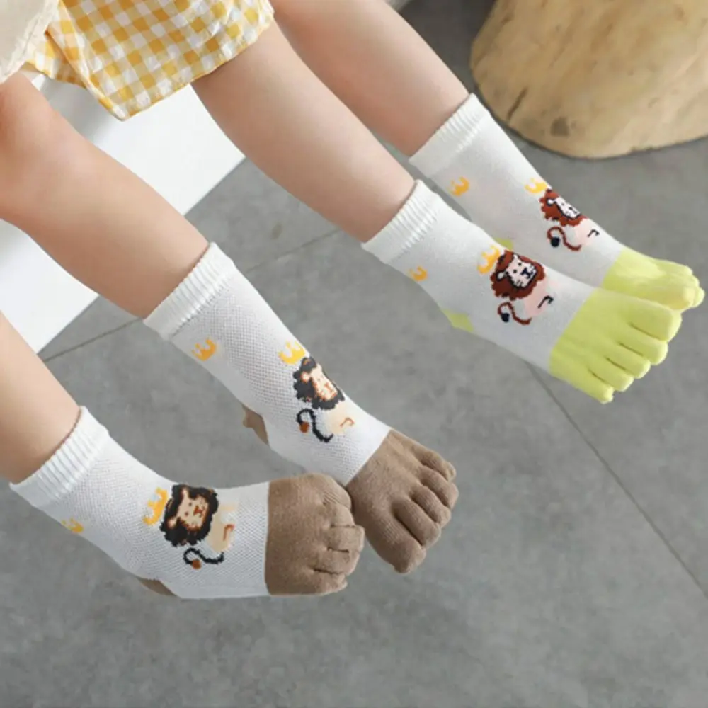 Korean Style Children Cotton Five-finger Socks Kids Lion Cartoon Socks Comfortable Soft Sweat-absorbing Healthy Socks