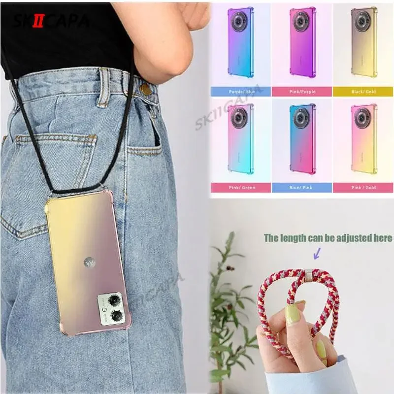 Gradient Silicone Shockproof Crossbody Necklace Phone Case