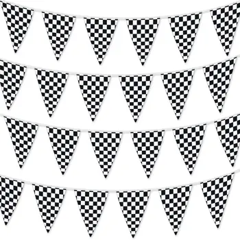 Racing Car Party Triangle Flag Banner Checkered Flag Pennant Banner for Racing Car Birthday Party Decoration Backdrop Decoration 1