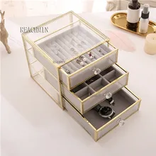  Vintage copper, glass desktop storage box, Jewelry finishing box ,Drawer cosmetics storage box 