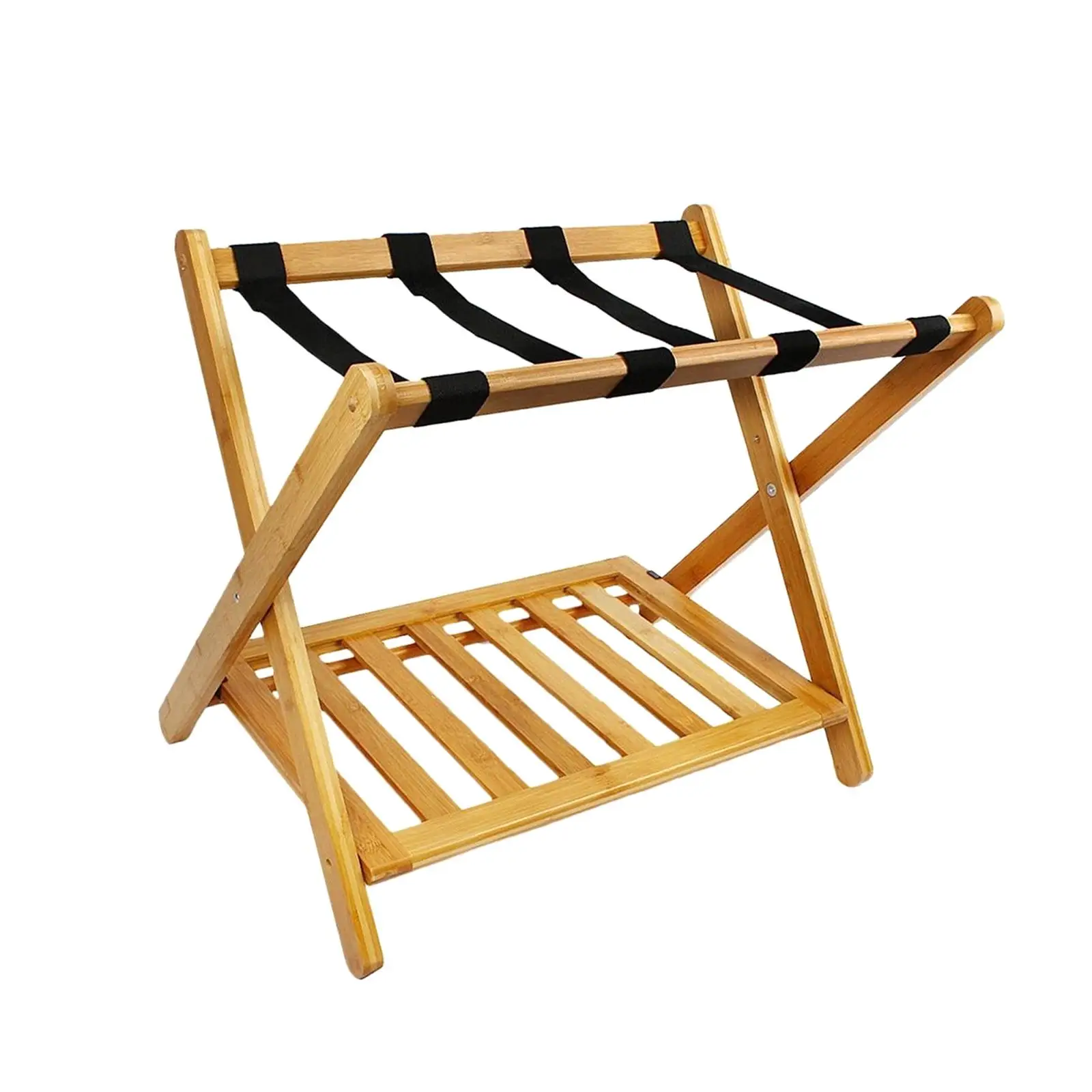Suitcase Stand Organizer Folding Heavy Duty Wood Thickened Two Tier Shelf Durable Portable Luggage Rack Luggage Holder for Hotel luggage rack