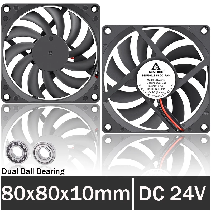 

10 Pieces GDSTIME 8cm 80mm x 80mm x 10mm DC 24V Dual Ball Bearing Cooling Radiator Brushless 2PIN 80mm DC Cooler Axial Fan