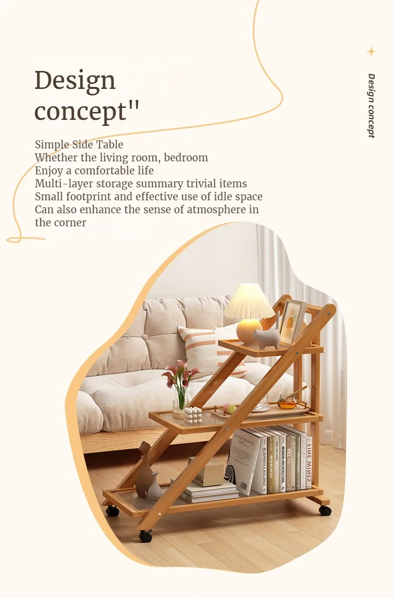 Description Picture 4 of itemRemovable Small Side Table 3-tier Bamboo Trolley with Wheels Shelves for Kitchen Bedroom and Living Room, Coffee Table Furniture