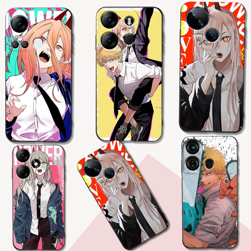 Custodia In Tpu Nero Per Tecno Spark Go 10 Pro 10C Camon 20 Pro Pop7 6C Pova5 Cover Cartoon Anime Chainsaw Man
