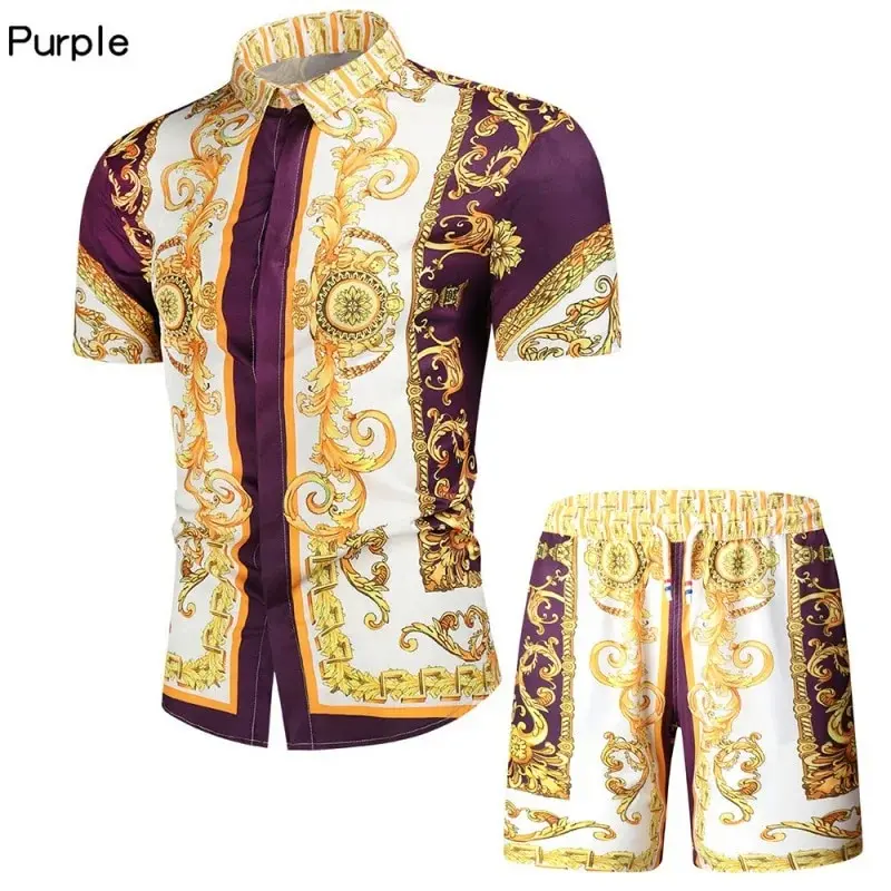 하와이안 3D 럭셔리 프린트 셔츠 및 반바지 투피스 세트, 하와이 셔츠, 꽃 비치 셔츠 세트, 남성 패션, 2 개