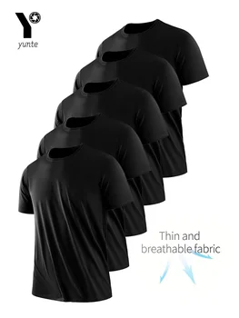 T-Shirt girocollo 5 pezzi camicia assorbente dal sudore traspirante ad asciugatura rapida nera ultraleggera adatta per palestra Fitness e Ru 1