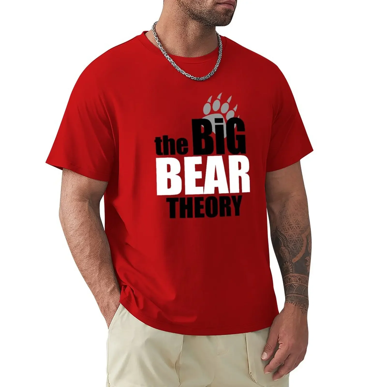

Футболка The Big Bear Theory в Корейском стиле, модные простые мужские белые футболки с животным принтом для мальчиков