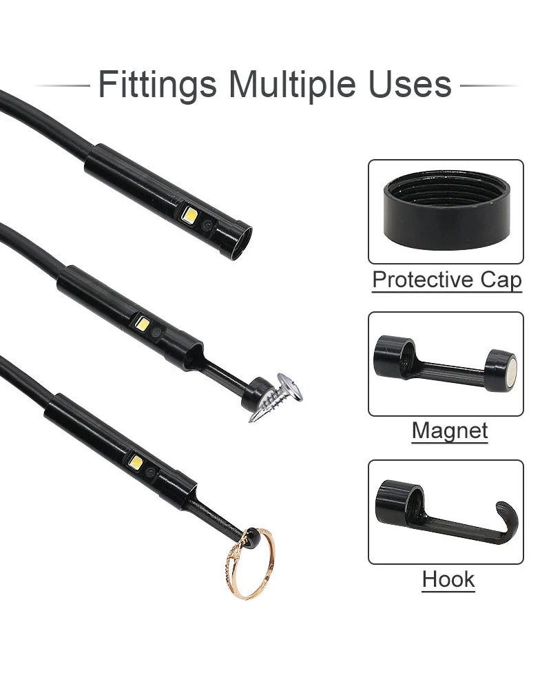 10m Caméra endoscopique HD 1080P IP67, étanche, double objectif, 8