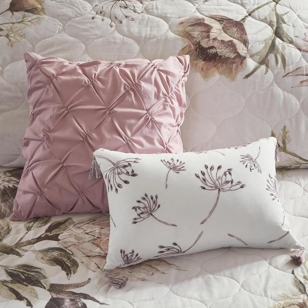 Cassandra Cotton Blend Comforter Set-Feminine Design Colorful Floral Print Bed Linen Set Queen Blush 8 Piece Freight Free Sets