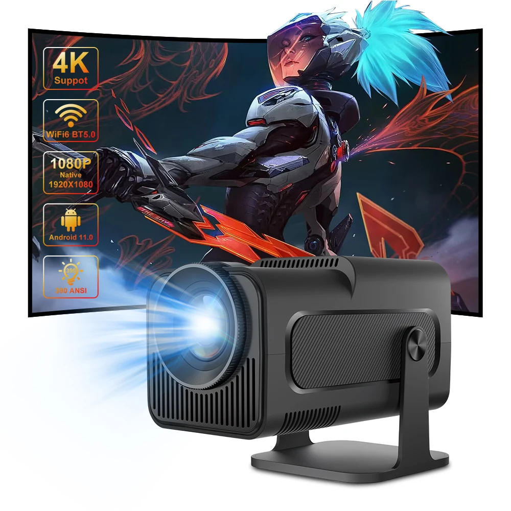 Salange Hy320 Proiettore 4K Android 11 Nativo 1080P 390Ansi Dual Wifi6 Bt5.0 1920*1080P Cinema Console Per Videogiochi Upgrated Hy300