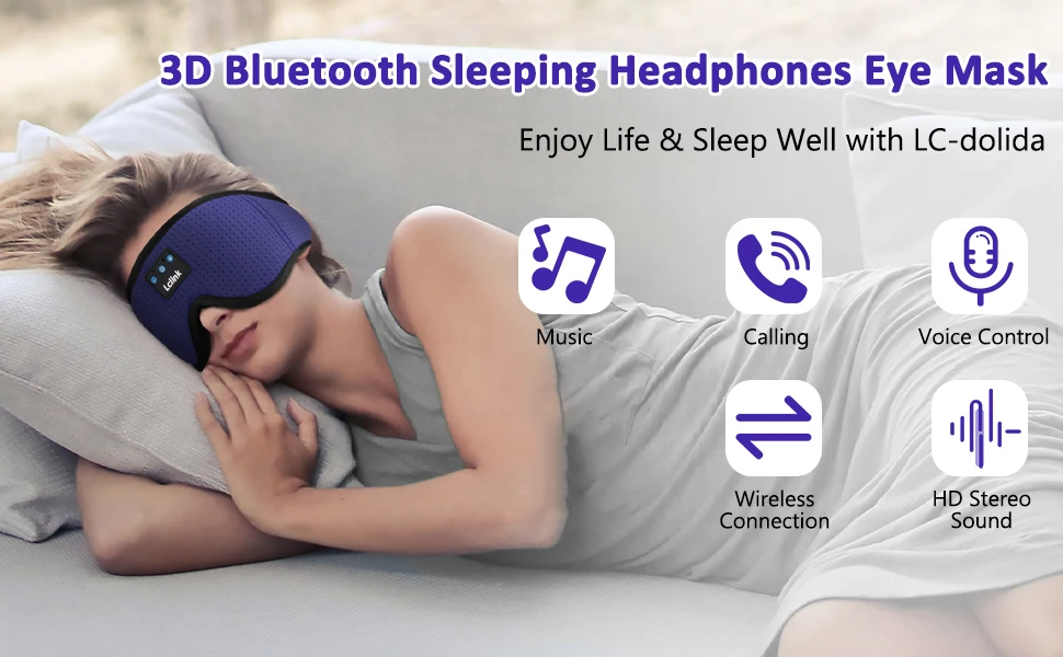 3D Bluetooth 5.2 Sleep Mask Headphones Sleeping Headphones for Side Sleepers Breathable Wireless Music Eye Mask Sleep Earbuds earphone