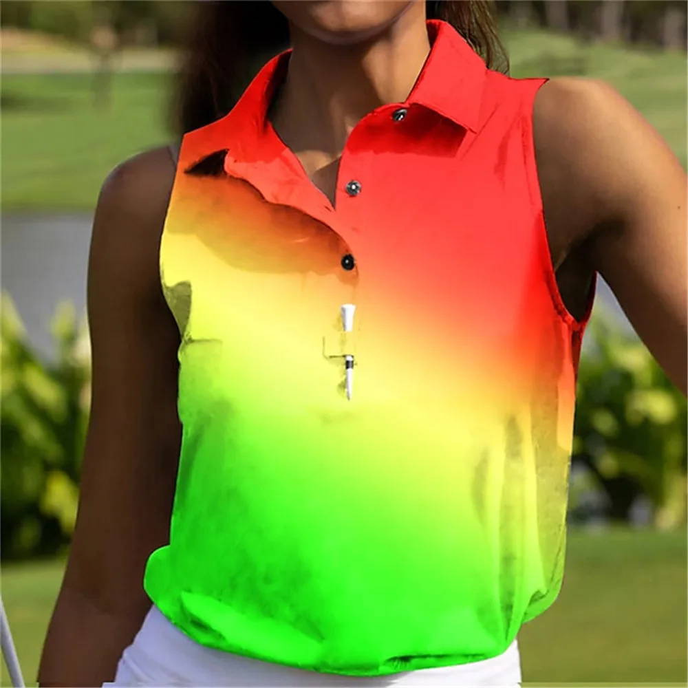 Couple Summer Polo Shirt Matching Golf Shirt Breathable Quick Dry Moisture Wicking Short Sleeve Golf Clothes Fit Gradient