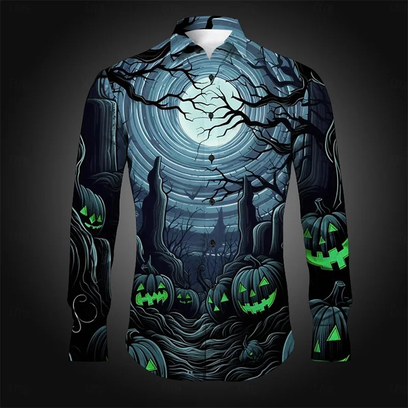 thumbnail image 1 of Camisa de manga larga con solapa y botones para hombre, estilo Halloween, para fiesta, noche, otoño e invierno, con estampado 3D, sección fina, tallas S a 5XL, 1 of 5