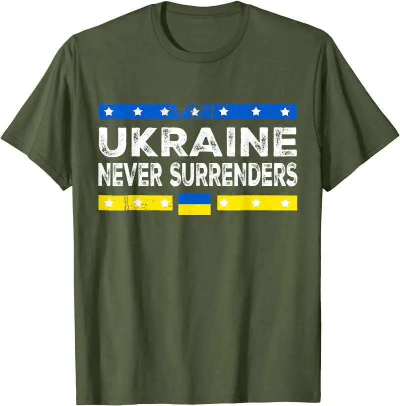 

Ukraine Never Surrenders Ukrainian Flag Men Short Sleeve Casual Cotton O-Neck T-shirts Loose Top Size S-3XL