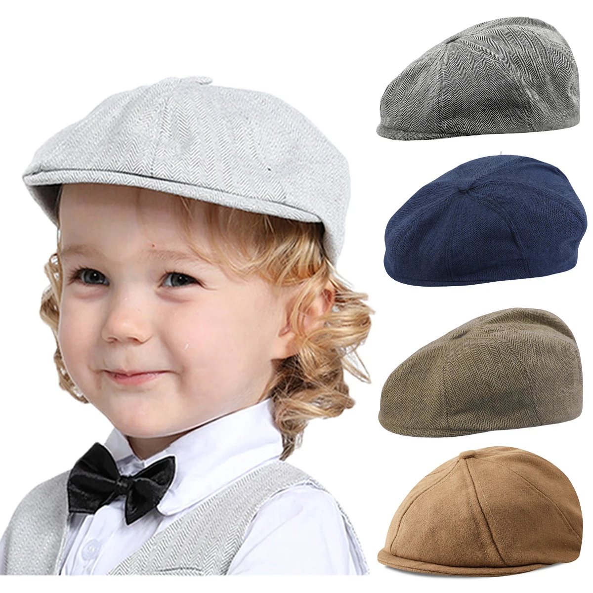 Baby Boys Octagonal Hats Kids Flat Hat Newsboy Cap Child Elastic Berets Children Vintage Driver Hat Winter Spring Caps 1