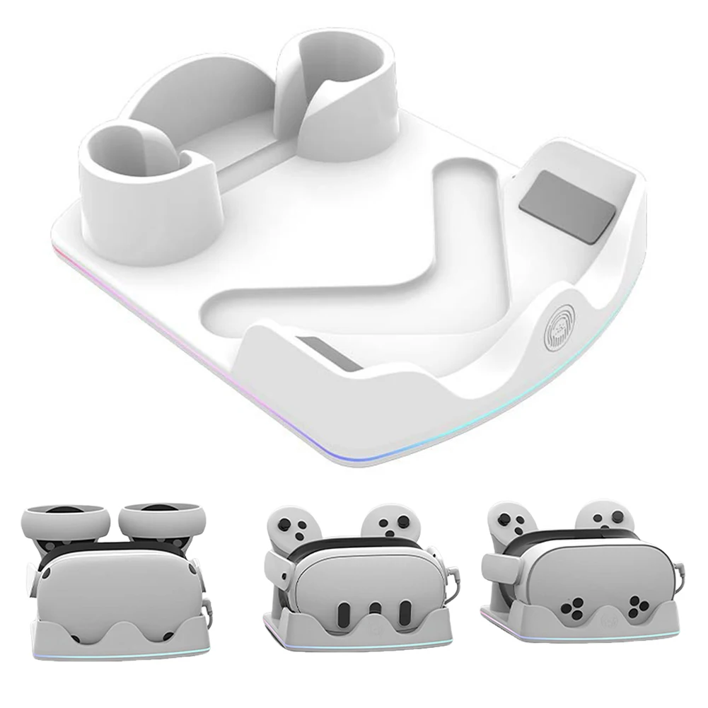 Charging Dock for Meta Quest 3S VR Charging Station W/ RGB Light Stand Headset Display Stand and Controller Mount vr battery charger station vr stand