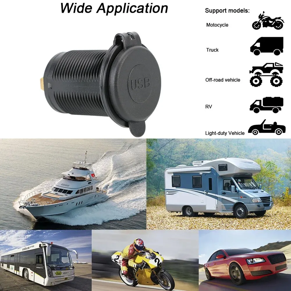 USB Power Socket Adapter Waterproof For Auto Marine Motorcycle Truck Dual 3.1A 12-24V