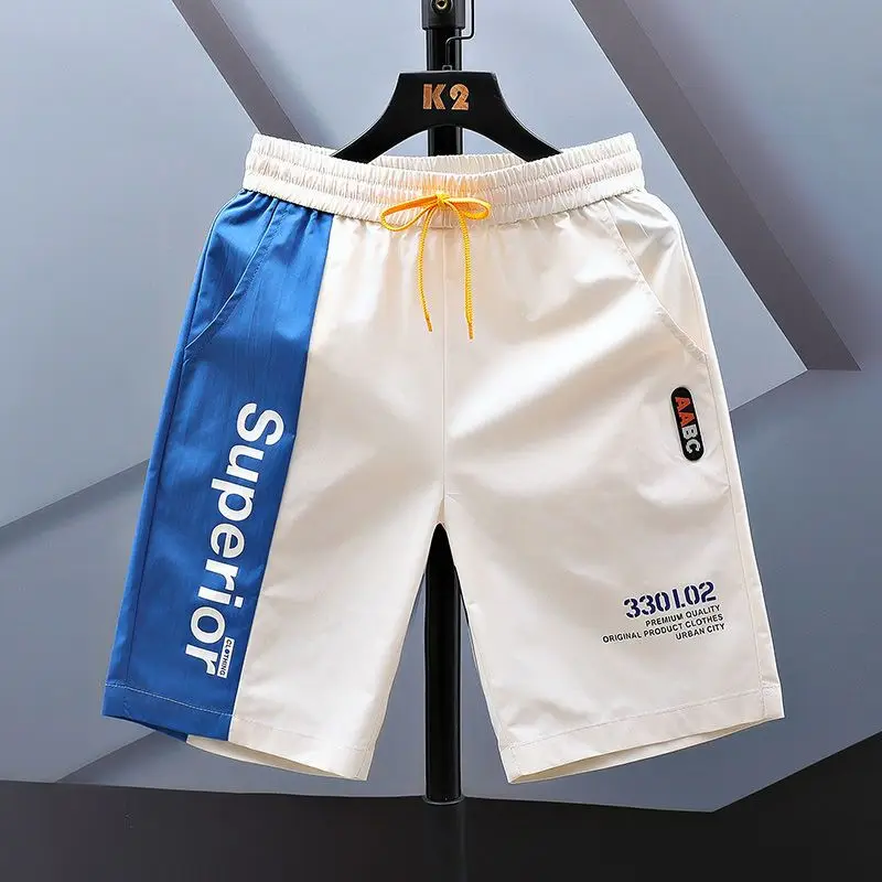 Ice Silk Shorts Men's Summer Capris Loose Elastic Waist Drawstring Pockets Print Quick Dry Straight Outdoor Sports Casual Shorts
