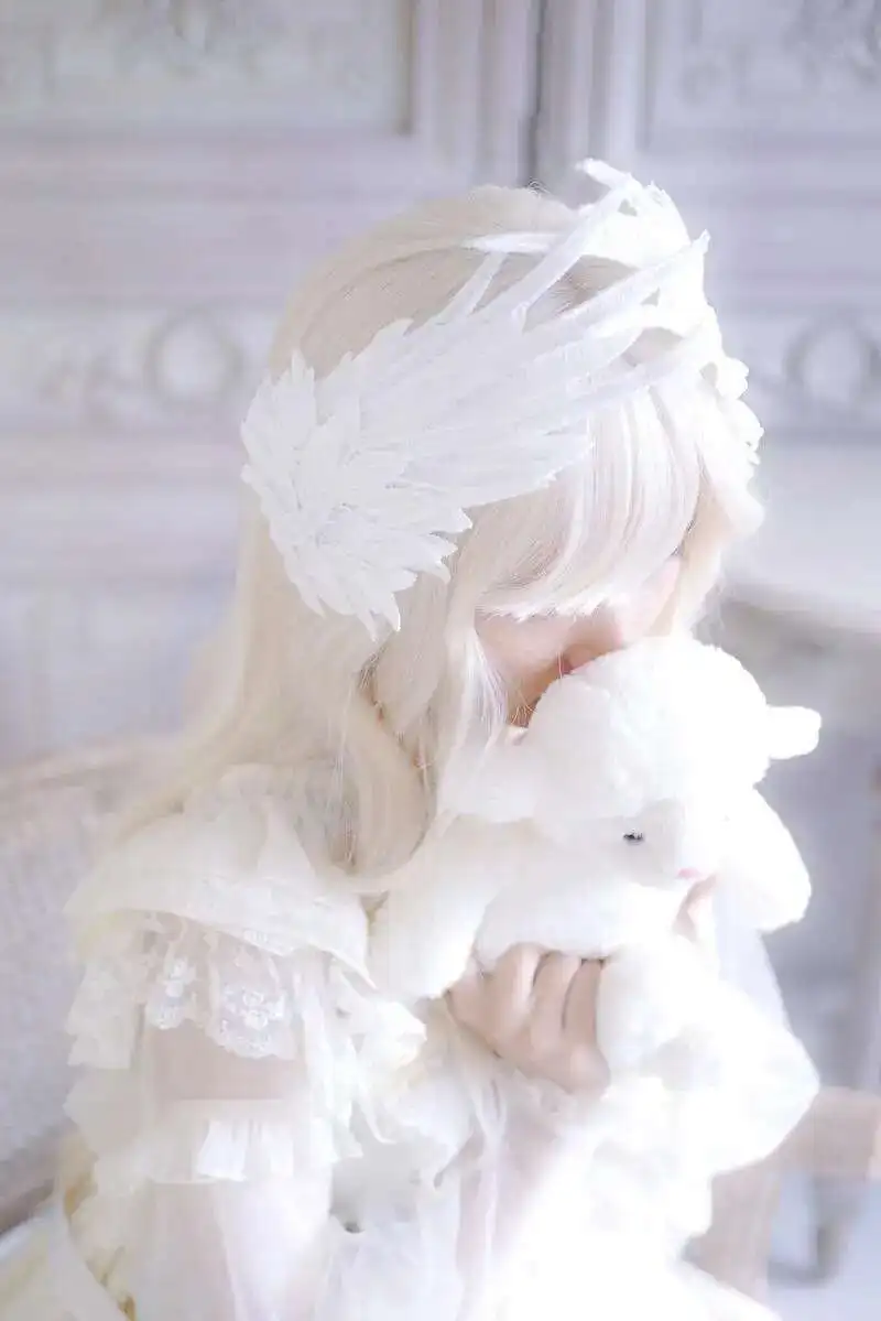 Feather Angel Wing Hair Clips Lolita Barrette Hairpin Lolita Anime Cosplay Hair Accessories Anime Halloween Black White Headwear