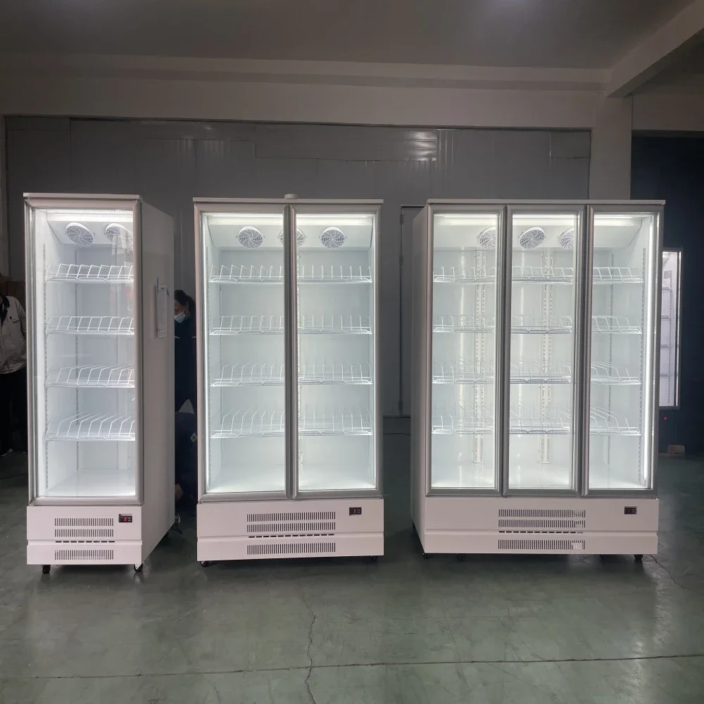 Tripple Door Energy Cold Drink Upright Display Cooler Slim Cool Supermarket Meat Showcase Refrigerator