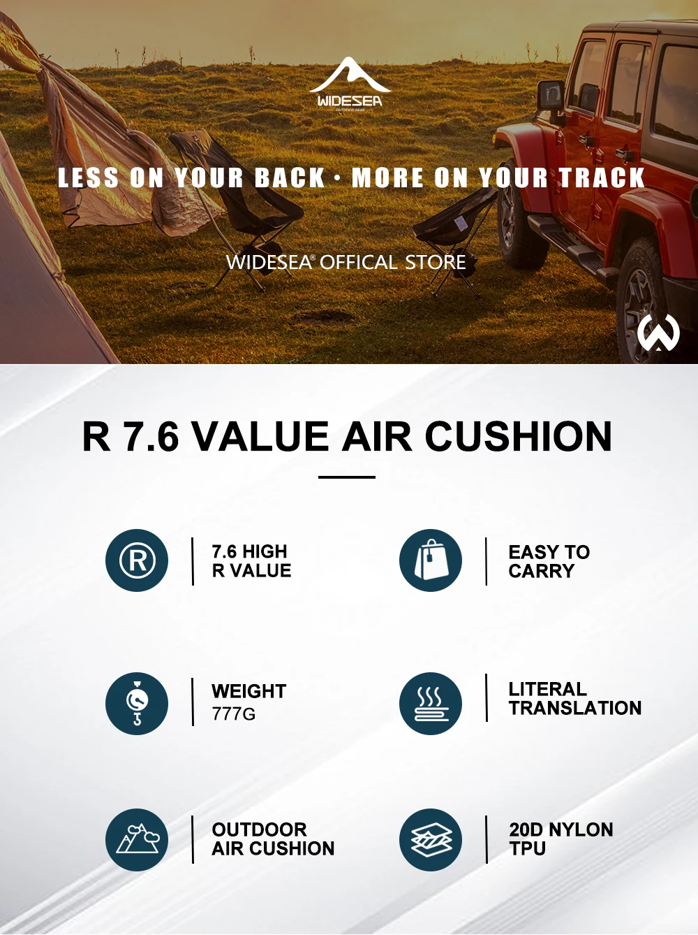 Widesea Camping 7.6R aufblasbare Matratze, doppelt verdickt, ultraleichte Matratze, selbstaufblasend, geeignet für Outdoor-Wanderungen und Reisen – Detail 1
