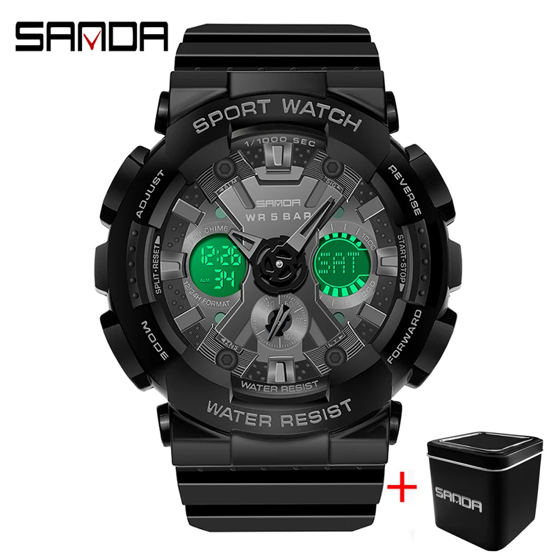 SANDA Brand Fashion Men Watches Sports Military Quartz Watches Men Waterproof S Shock Dual Display Clock Relogio Masculino