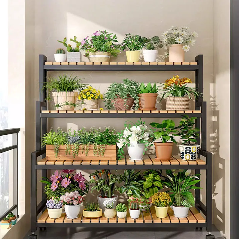 

Veranda Iron Shelf Plant Stand Display Patio Minimalist Durable Flower Pot Holder Originality Soporte Etas Balcony Furniture