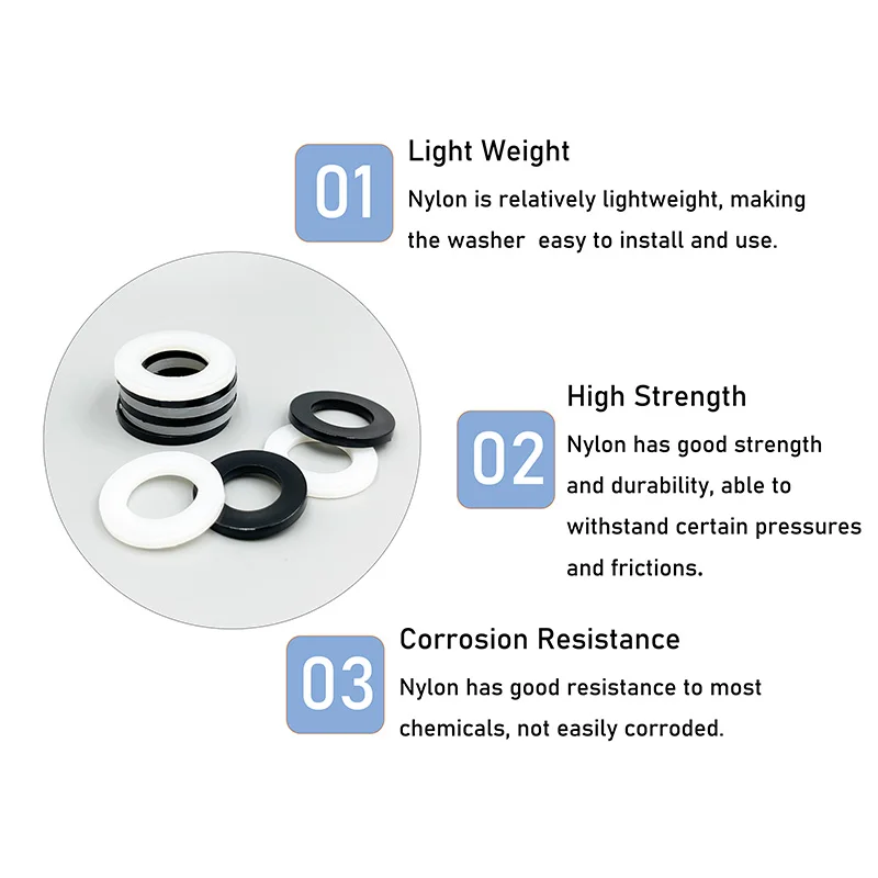 Durable Nylon Flat Washer - Black & White Insulation Gasket Rings
