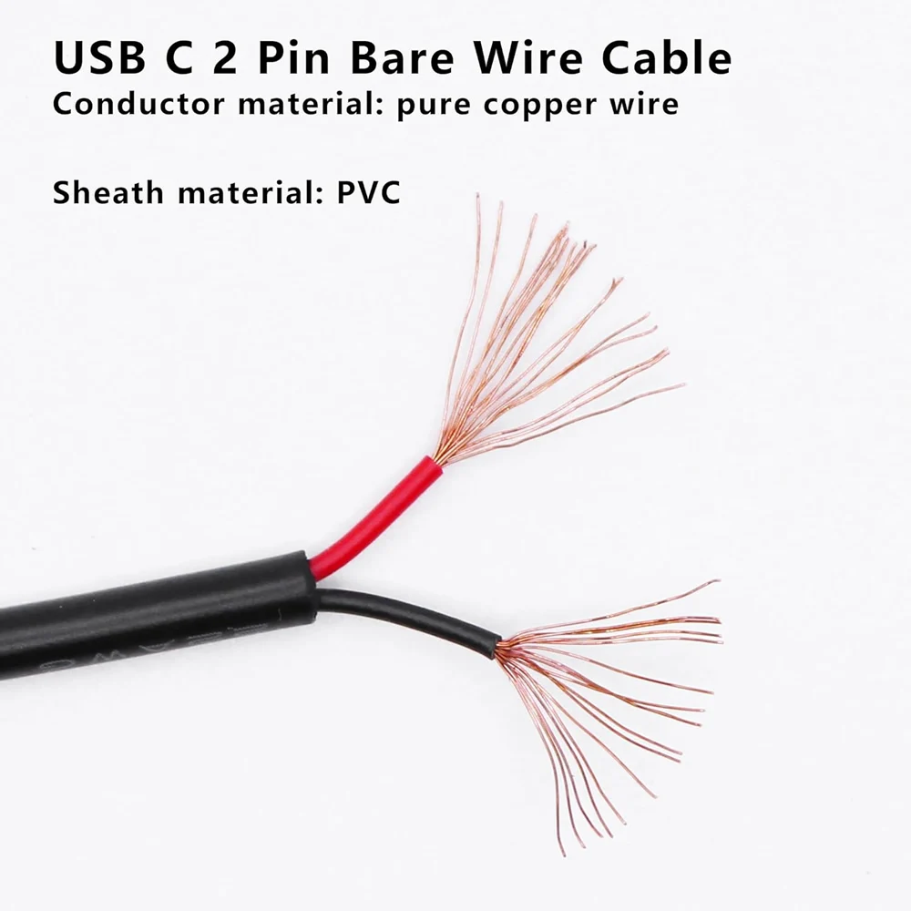 รูปสินค้า สายไฟ USB C เป็น 2 พินแบบปลายเปิด สายไฟ USB Type C ชาย 90 องศา สายพิกเทล 2 พิน สำหรับสาย DIY USB Type C 5V