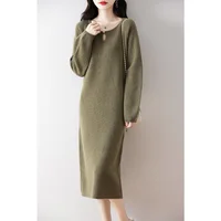 Casual Women's Dresses On Offer Clearance Free Shipping 100% Wool Knitted Jumpers 2024 Autunmn/Winter Loose Dress Long Pullovers 2