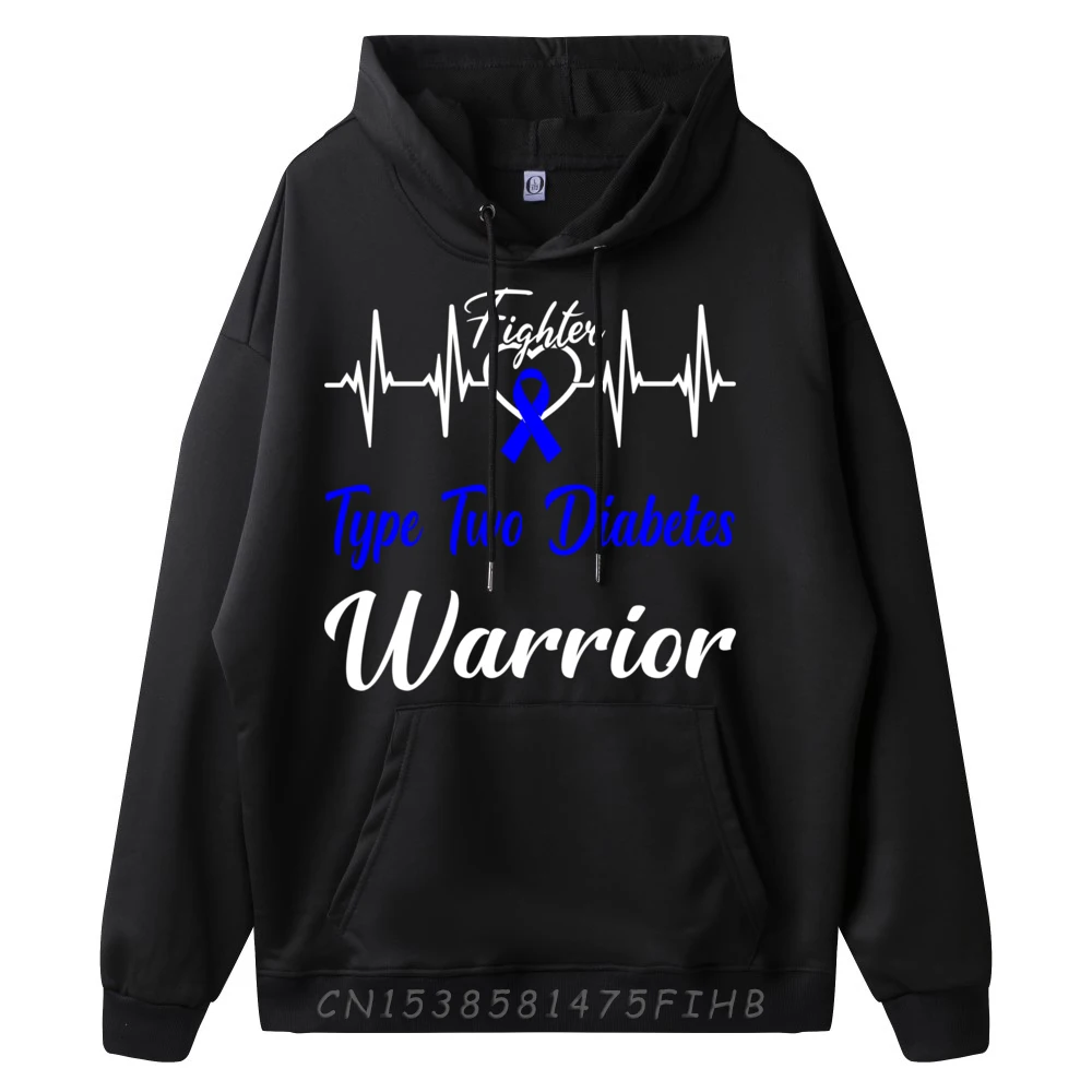 Hoodies Type Two Diabetes Diabetic T2D Hoodies Summer Retro Casual long Sleeve Round Collar Man Sweatshrt Casual Type Two Diabetes Diabetic T2D Fighter Warrior Heartbeat black