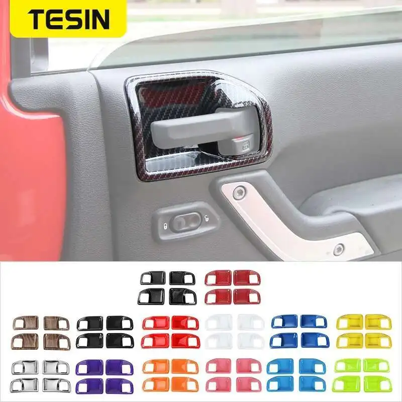 TESIN 4 도어 인테리어 도어 핸들 그릇 장식 커버 트림 스티커 지프 랭글러..