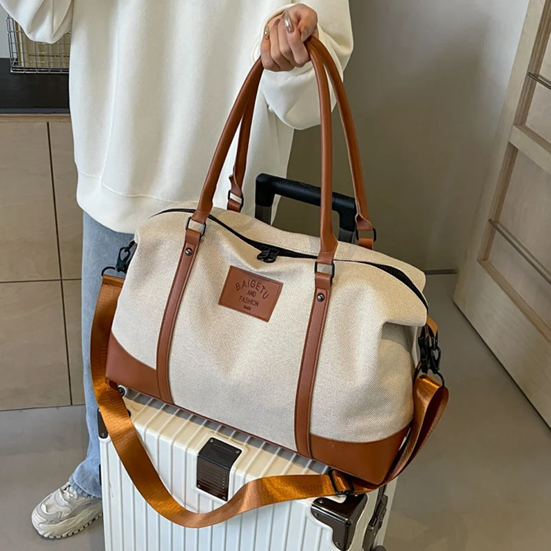 Large Capacity Vintage Travel Tote Bag Lightweight Color Matching Outdoor Crossbody Bag For Women