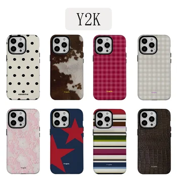 Luxury Y2K Style Grid Phone Case for iPhone 17 16e 16 15 14 13 12 11 X XS XR XSMAX 7 8 Air Pro Max Plus Luxury Double-layer 1