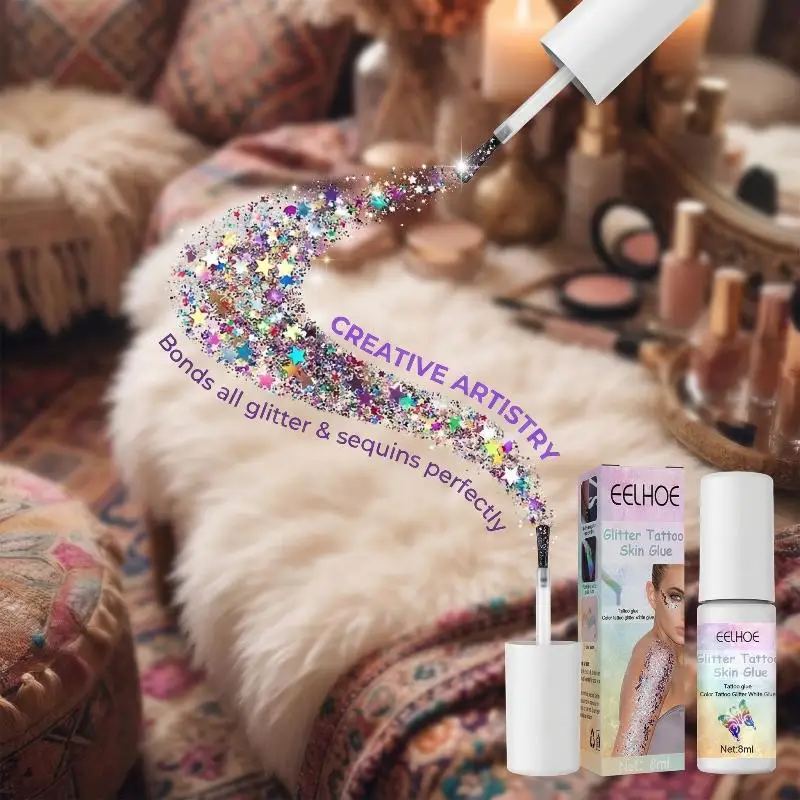 Colla per Tatuaggi Temporanei a Lunga Durata, Adesivo Glitterato per Viso, Occhi e Corpo, Ideale per Feste e Trucco da Palcoscenico