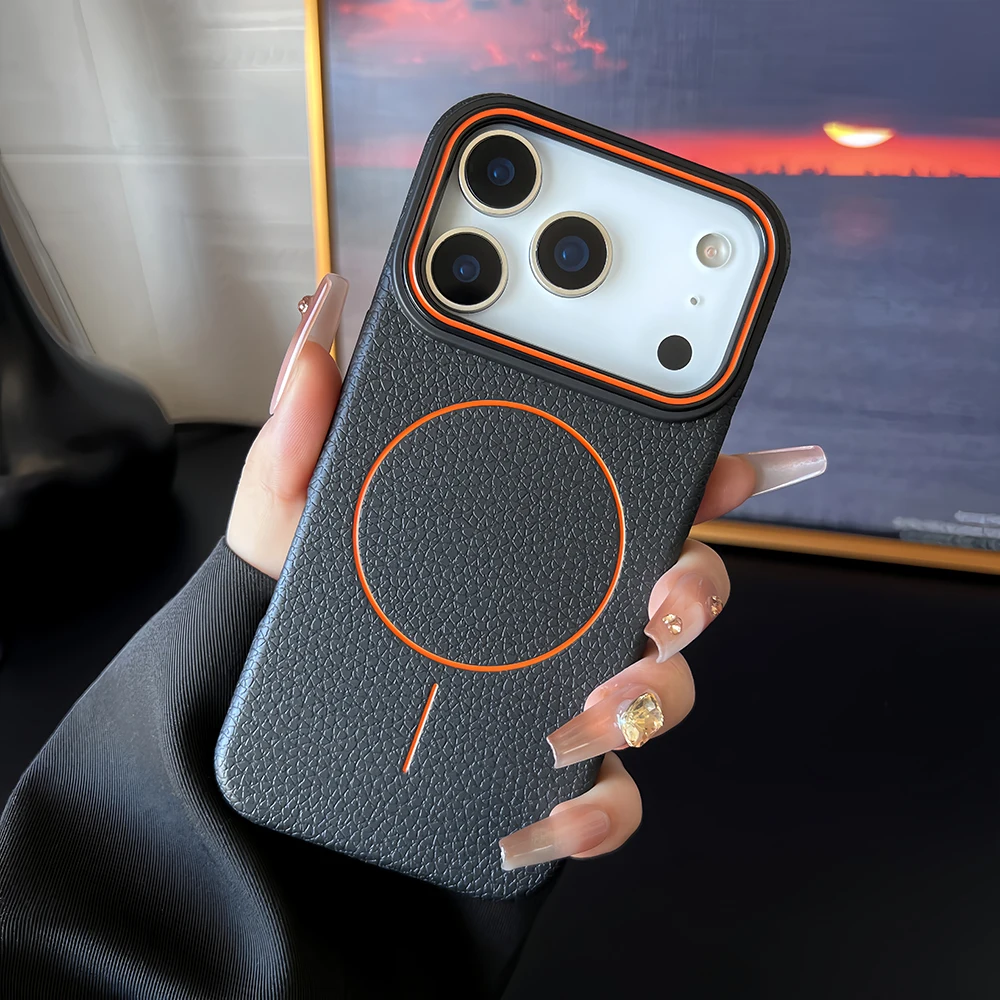 Luxury Leather Texture Magnetic Shockproof Soft TPU Case with MagSafe Compatibility